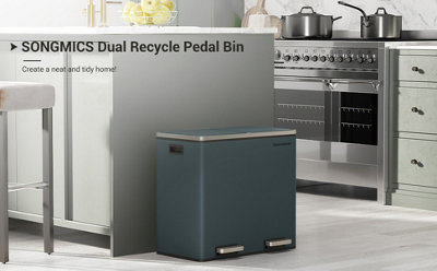 Ledrem Dual Rubbish BinMetal Recycling Bin With 15 Rubbish Bags2-CompartmentWith LidsPedalsPlastic Inner Buckets from B&Q