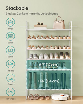 Ledrem 4-Tier Metal Shoe Storage ShelfStackable Shoe OrganiserFor EntrywayWhite from B&Q