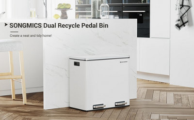 Ledrem Dual Rubbish BinMetal Recycling Bin With 15 Rubbish Bags2-CompartmentWith LidsPedals from B&Q