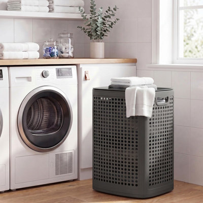 Ledrem Laundry Basket With LidSlim Plastic Laundry Hamper75 LFor BathroomBedroomGrey