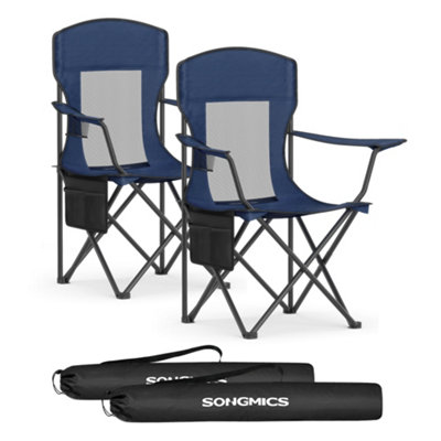 Ledrem Set Of 2 Folding Camping Chairs With Breathable High BackAdjustable Armrests And Cup HolderBlue from B&Q