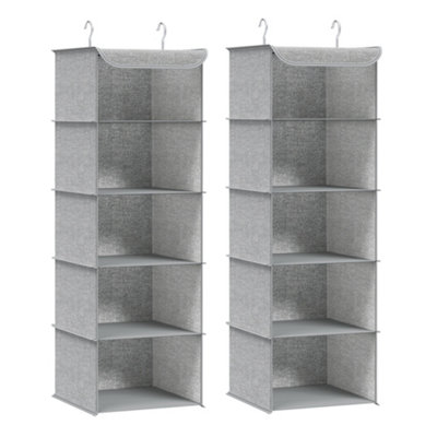 Ledrem Set Of 2 Foldable Closet Hanging ShelvesSpace-Saving Storage Organisers With Metal HooksBamboo Inserts