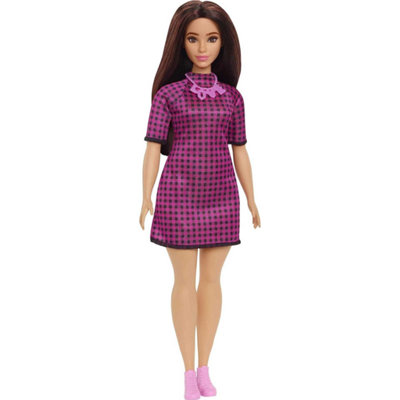 Barbie Fashionistas Doll #188, Curvy, Black Hair, Pink & Black Checkered Dress, Love Necklace, Pink Sneakers, Toy For Kids 3 To 8 Years Old - Image 4