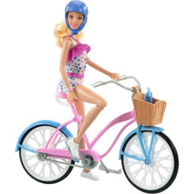 Barbie Doll & Bike Set with Accessories, Pink & Blue Bicycle, Helmet, Basket - Image 3