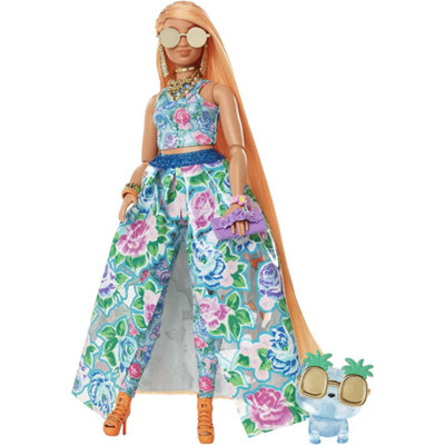 Barbie Extra Fancy Doll Curvy Floral 2-Piece Gown with Pet Kitten (Box Damaged) - Image 3