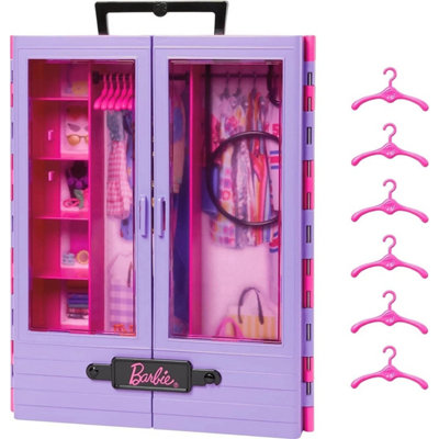 Barbie Fashionistas Closet & 6 Hangers, Purple ​ | with Fold-Out Rack & Carrying Handle, Portable Storage for Fashion Doll Clothes & Accessories​ ​, HJL65 - Image 4