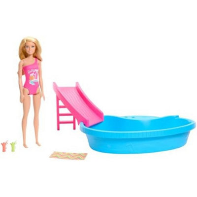 Barbie Doll & Pool Playset, with Pool, Slide, Towel & Drink Accessories - Image 5