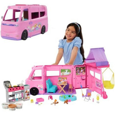 Barbie Dream Camper Playset Fishing Pond, BBQ Grill with Colour-Change 60+ Accs' - Image 7
