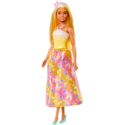 Barbie Royal Doll With Brightly Highlighted Fantasy Hair, Colorful Accessories, Yellow Ombre Bodice And Butterfly-Print Skirt, Hrr09 - Image 5