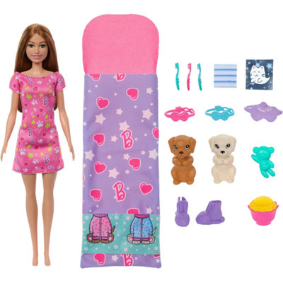 Barbie Doll & Playset with 2 Toy Dog Figures & 10+ Accessories, Puppy Slumber Party with Color-Change Feature, Sleeping Bag, Eye Masks & More, HXN01 - Image 4