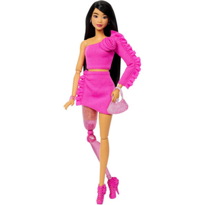 Barbie Deluxe Style Doll #2 In Barbiecore Outfit Black Hair And Glittery Prosthetic Leg Pink Top And Skirt Set With Rosette Detail And Accessories - Image 6