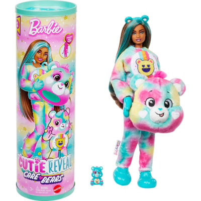Barbie Cutie Reveal Care Bears Doll & Accessories, Series 2 Good Vibes Bear with 10 Surprises Including Color Change & Mini Bear, JFV62 - Image 3