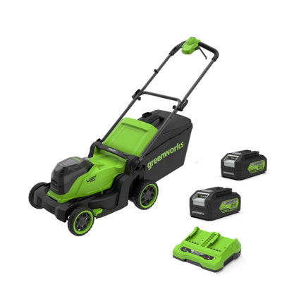 Greenworks 41Cm 48V Push Cordless Lawn Mower (With 2 X 4Ah 24V Batteries & 4A Twin Charger)