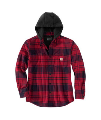 Carhartt Flex Relaxed Fit Flannel Fleece Lined Hooded Shirt Jac Oxblood S from B&Q