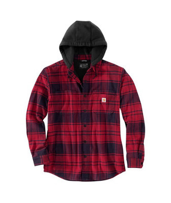Carhartt Flex Relaxed Fit Flannel Fleece Lined Hooded Shirt Jac Oxblood Xxl from B&Q