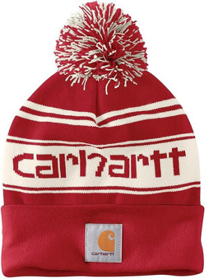 Carhartt Knit Pom-Pom Cuffed Logo Beanie /Winter Marl Red/White