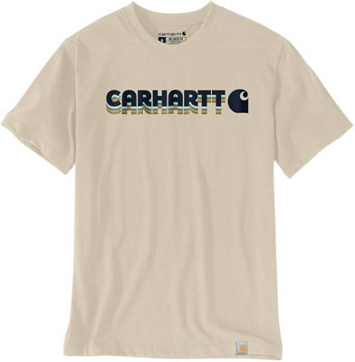 Carhartt Irvine Relaxed Fit Layered Logo T-Shirt Oat Milk Xxl from B&Q