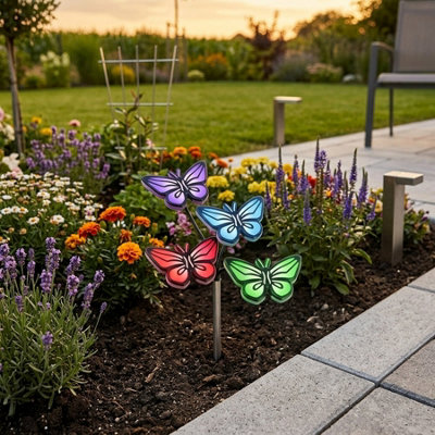 Lunaria Four Butterfly Solar Garden Stake Lights from B&Q