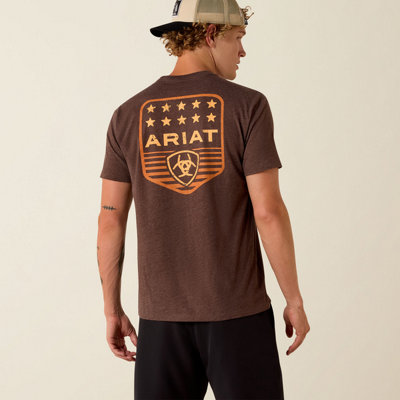 Ariat Stripe Patriotic Badge T-Shirt Brown Heather L from B&Q