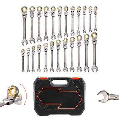 Vevor Flex-Head Ratcheting Wrench Set, 24-Piece Sae And Metric, 72 Teeth, Cr-V Steel Ratchet Flexible Combination Wrench