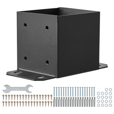 VEVOR 152.4x152.4 Post Base 4 Pcs, Inner Size 142x142 Post Base Brackets, Heavy Duty Powder-Coated Post Anchor Matte Black Wood Post Brackets for Pavilion Deck Railing Support Deck Base Plate - Image 3