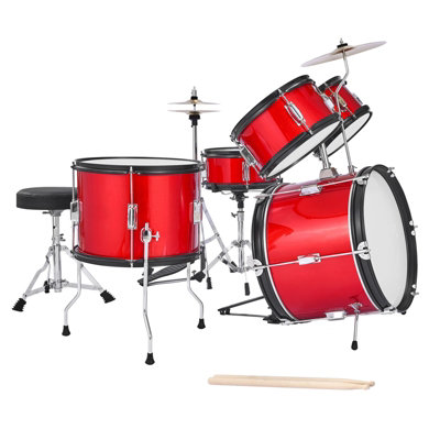 VEVOR Kids Drum Set 5-Piece Junior Musical Drum Kit with 16 in Bass Drum (Red) - Image 2