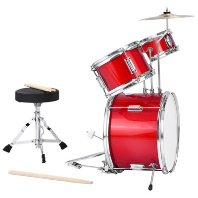 VEVOR Kids Drum Set 3-Piece Junior Musical Drum Kit with 14 in Bass Drum (Red) - Image 2