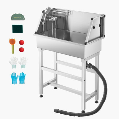 B&Q -  86.4 Cm Stainless Dog Wash StationHot/cold FaucetShowerStorage RackNo-Bend Tub For Small Pets