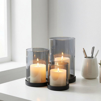 Garden Greatness Trio Smoked Glass Candle Holders from B&Q