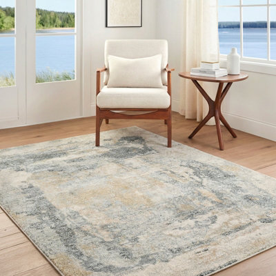 Livabliss Avellino-Abstract Grey Blue Beige Modern Marble High Pile Living Dining Bedroom Rug 200 X 280 Cm Easy CareNon Shedding from B&Q