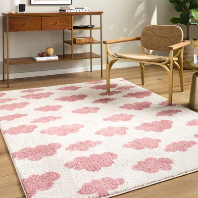 Livabliss Fossay Shaggy-Washable Ivory Pink Modern High Pile Living Bedroom Rug 160 X 213 Cm Easy CareNon Shedding from B&Q