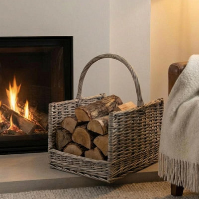 B&Q -  Greywash Willow Log Basket Storage