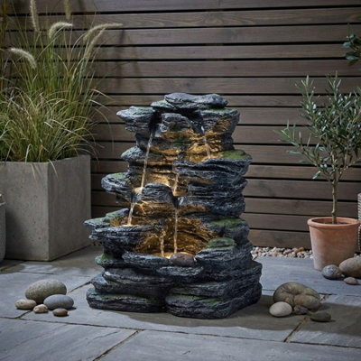 Garden Greatness Lunaria Stacked Rocks Led Water Feature from B&Q
