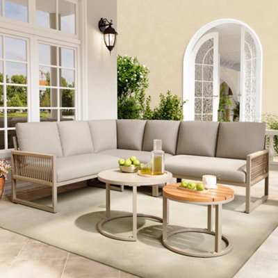 Btm 7 Seater Outdoor Garden Lounge Setcorner Sofa With Galvanized Iron FrameAdjustable Legs & Cushions (Beige) from B&Q