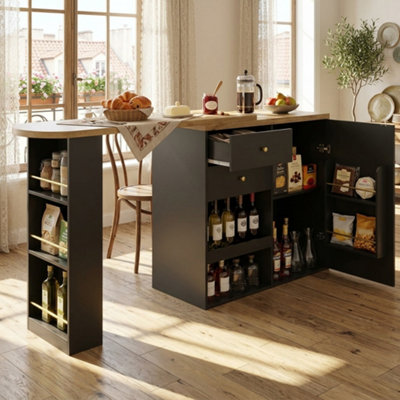 Btm Swivel Bar Table 360 2 DrawersSliding Door Cabinet  3 Tier StorageFor DiningLiving Or Study Room from B&Q
