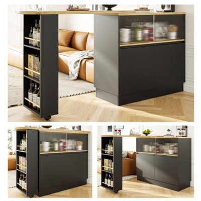 Btm 360 Swivel Dining Bar Table 90X45X100CmBlackWith Shelves  GlassModern Sideboard For Kitchen Or Restaurant from B&Q