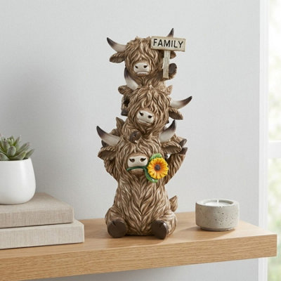 Garden Greatness Trio Stacked Highland Cow Family Ornament from B&Q