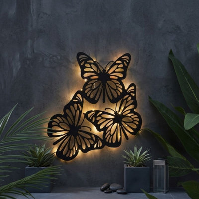 Lunaria 3 Butterfly Solar Wall Art Light from B&Q