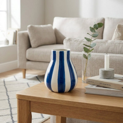 B&Q -  Aura Blue Stripe Decorative Vase