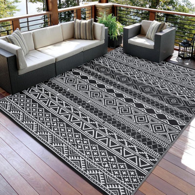  - Caromio Outdoor Patio Rug Waterproof 270 X 360 Cm Reversible Plastic Straw Camping Carpet Boho Geometric Large Floor Mat For Rv