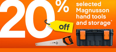 Shop 20% off Magnusson hand tools and storage. Includes Magnusson Claw Hammer, Magnusson General purpose Wood saw and Magnusson 18 inch tool box.  Terms & conditions apply, see the *Promotional terms & conditions at the end of the page.