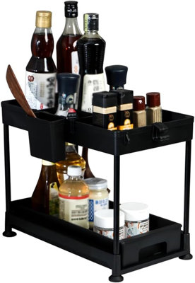 2-Tier Under Sink Organizer Cabinet Storage Rack Bottom Sliding Pull Out Drawer from B&Q