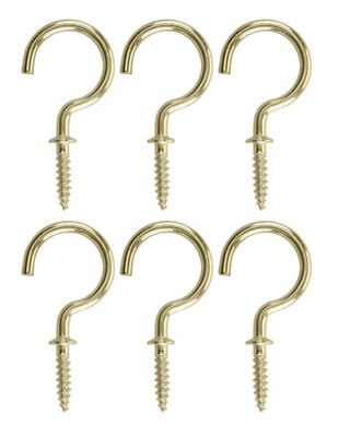 Diall Brass-Plated Medium Cup Hook (L)38.5mmPack Of 6 from B&Q