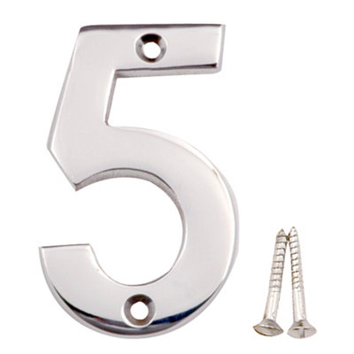 Polished Chrome Effect Brass House Number 5(H)75mm (W)48mm from B&Q