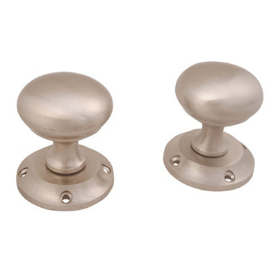 Satin Nickel Effect Zamak Round Door Knob (Dia)54mmPair from B&Q