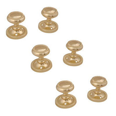 Brass Effect Zamak Round Internal Door Knob (Dia)49mmSet Of 3 from B&Q