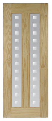 Fortia Vertical 2 Panel Screen-Printed Glazed Contemporary Pine Veneer Internal Clear Pine Door(H)2032mm (W)813mm (T)35mm from B&Q