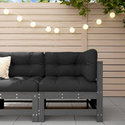 Berkfield Corner Sofa With Cushions Grey Solid Wood Pine