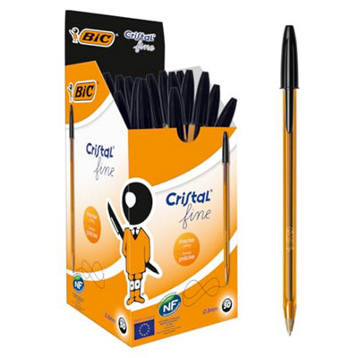 Bic Cristal OriginalBallpoint PensEvery-Day Biro Pens With Fine Point (0.8 mm)Ideal For School And OfficeBlackPack Of 50 from B&Q