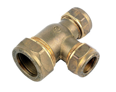 Plumbsure Brass Compression Reducing Tee (Dia) 22mm X 15mm X 15mm from B&Q